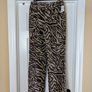 Tillys RSQ Women's High Rise Straight Leg Zebra Print Brown Tan Pants 28 NWT